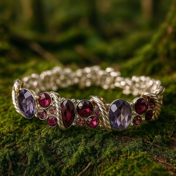 Napier Vintage Amethyst Sparkle Silver-Tone Bracelet (7.5”), New in box - Picture 1 of 7